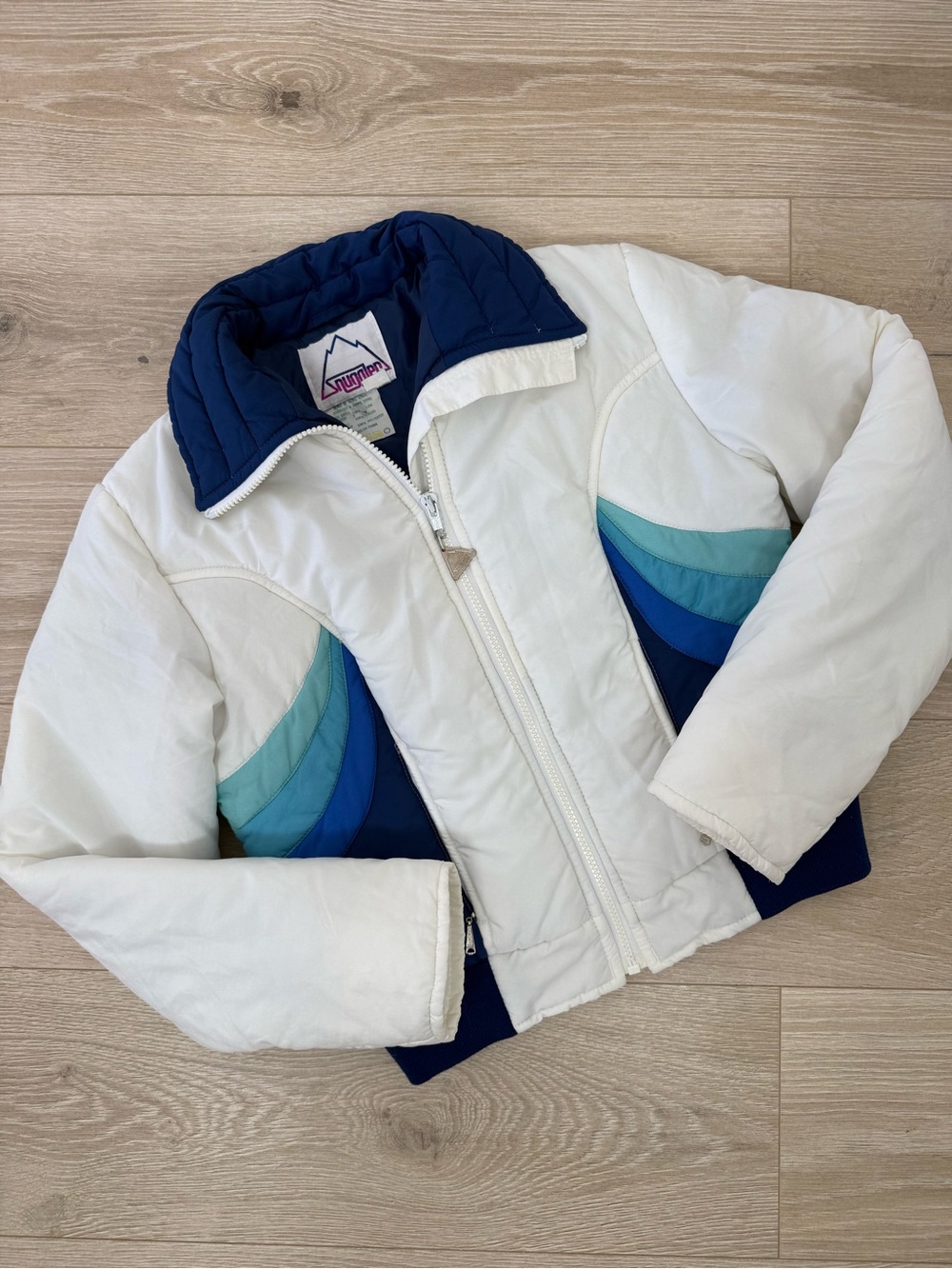 Snuggler Vintage White Blue Retro Puffer Ski Jacket